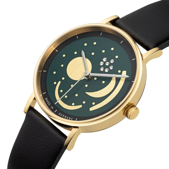 Preview: UMR Ruhla Damenuhr Himmelsscheibe von Nebra Leder 32mm Goldfarben 20736