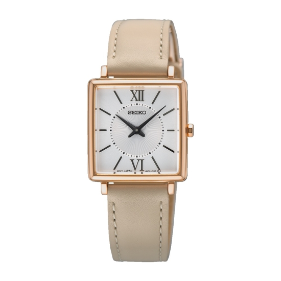Seiko Damenuhr Quarz Rechteckig Edelstahl Rosé Lederband SWR114P1