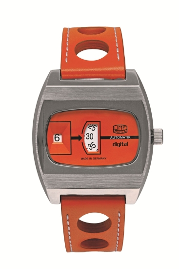 UMF Ruhla Herrenuhr Automatik Scheibenuhr Limited Orange 1434-4