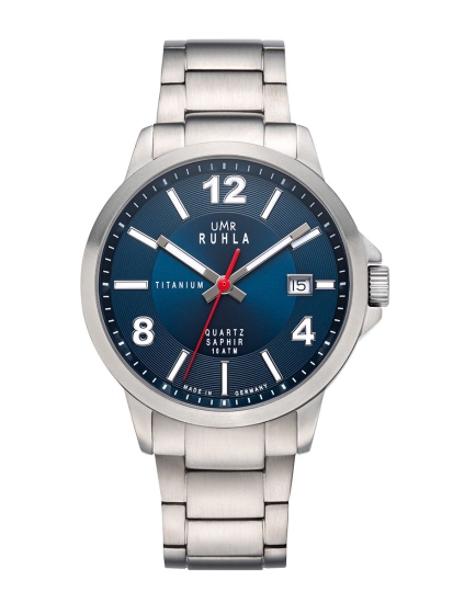 UMR Ruhla Herrenuhr Titan Saphirglas Datum 10BAR Blau 32001