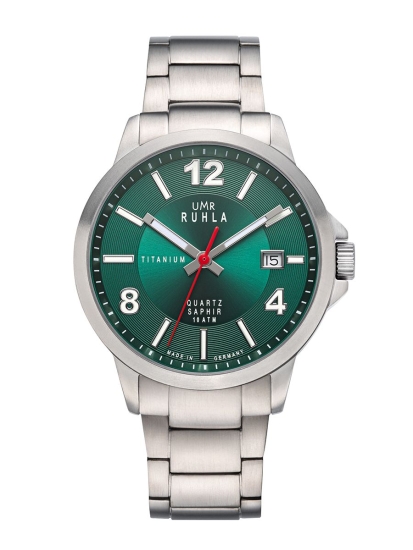 UMR Ruhla Herrenuhr Titan Saphirglas Datum 10BAR Grün 32003