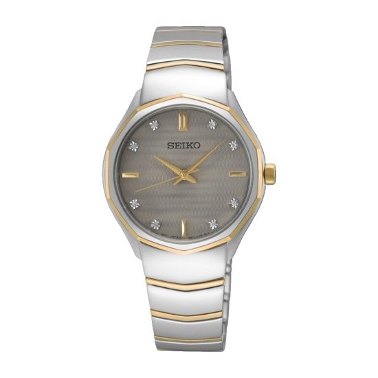 Seiko Damenuhr Quarz Edelstahl Saphirglas Bicolor 30mm SUR616P1