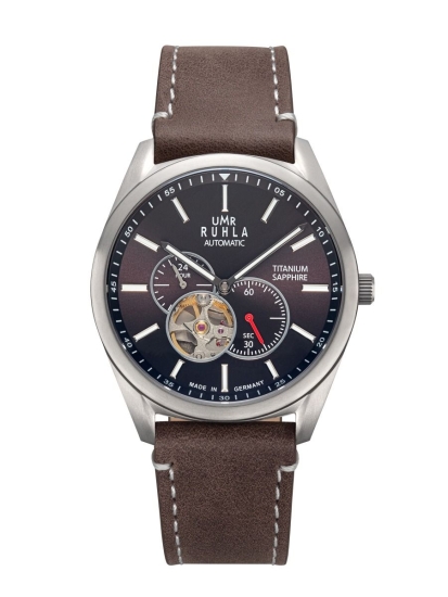 UMR Ruhla Herrenuhr Automatik Titan Saphirglas Leder Braun 80302