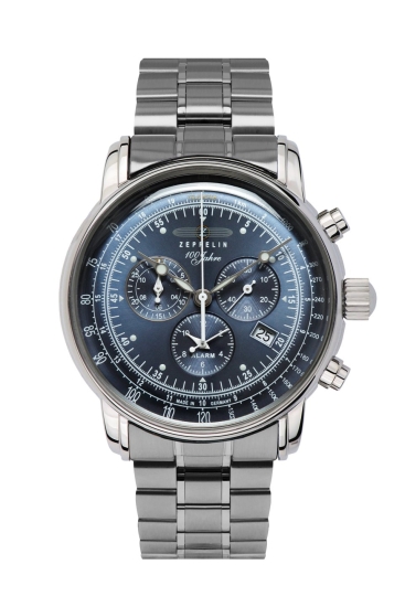 Zeppelin Herrenuhr 100 Jahre Chronograph Datum Blau 42mm 7680MB-3