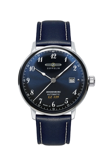 Zeppelin Herrenuhr LZ129 Hindenburg Automatik Datum Leder Blau 8056-3