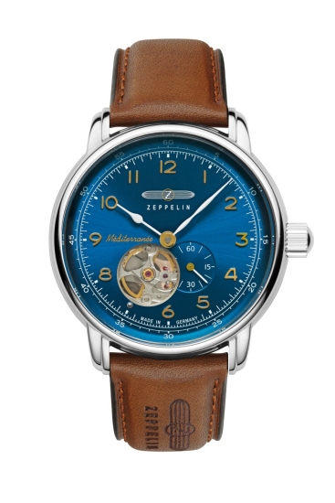 Zeppelin Herrenuhr Méditerranée Automatik Offenes Herz Leder Blau 9666-3