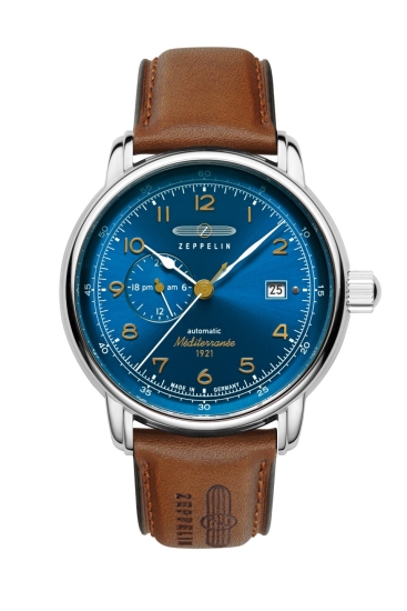 Zeppelin Herrenuhr Méditerranée Automatik Datum Leder Blau 9668-3