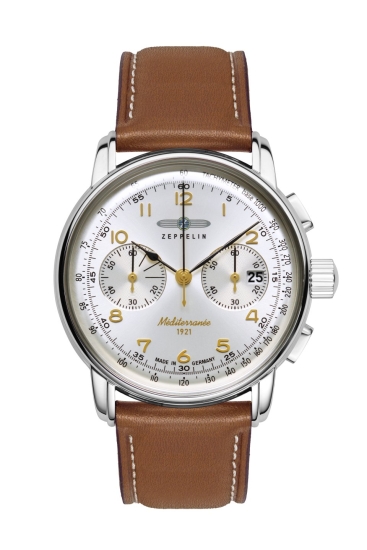 Zeppelin Herrenuhr Méditerranée Chronograph Leder Braun 42mm 9670-1