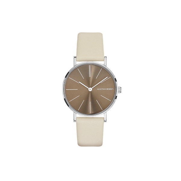 Adora Design Damenuhr Edelstahl Quarz Leder Beige Braun AD8820