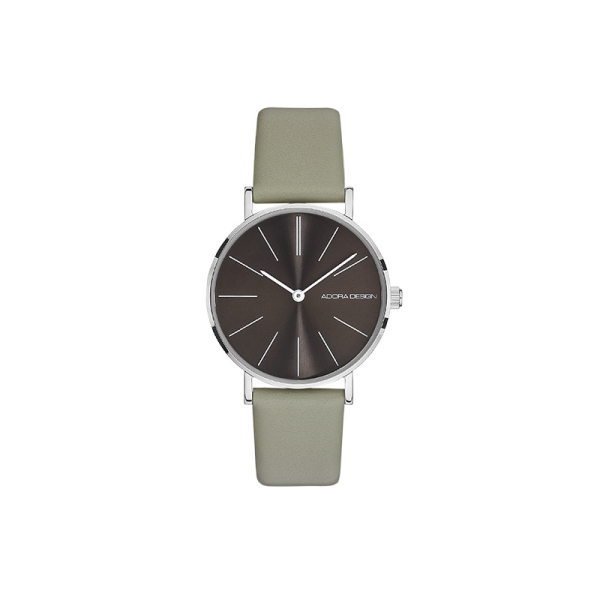 Adora Design Damenuhr Edelstahl Quarz Leder Grau AD8821