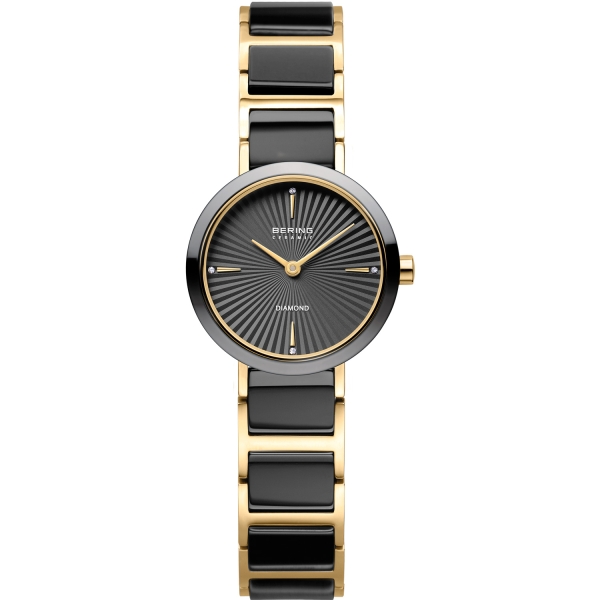 Bering Damenuhr Quarz Saphirglas Keramik Schwarz Goldfarben 25mm 10725-732
