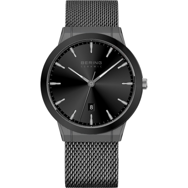 Bering Herrenuhr Edelstahl Saphirglas Grau Schwarz Milanaise 40mm 11440-377