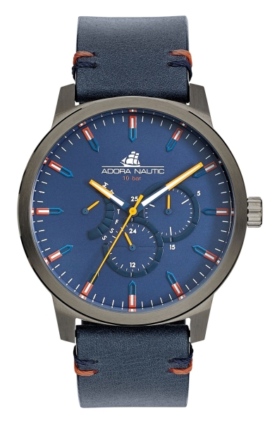 Adora Nautic Herrenuhr Multifunktion Blau 44mm Leder 10BAR AN2363