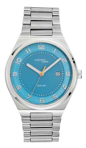 Adora Herrenuhr Solar Edelstahl Datum Saphirglas Blau 10BAR AS4730