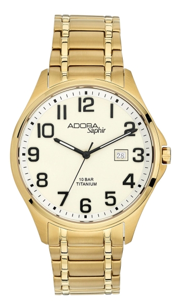 Adora Herrenuhr Titan Saphirglas Datum Goldfarben 10BAR AS4756