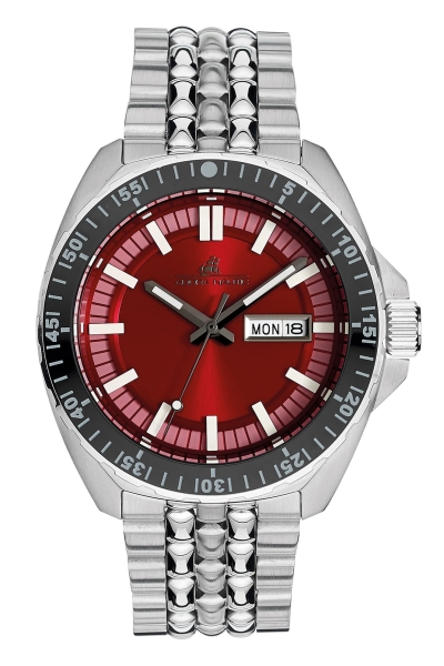 Adora Nautic Herrenuhr Edelstahl Tag Datum Rot 45mm 30BAR AN2413