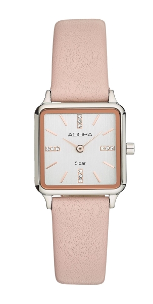 Adora Damenuhr Edelstahl Quarz Leder Quadrat Klein AT5727