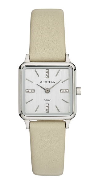 Adora Damenuhr Edelstahl Quarz Leder Beige Quadrat Klein AT5728