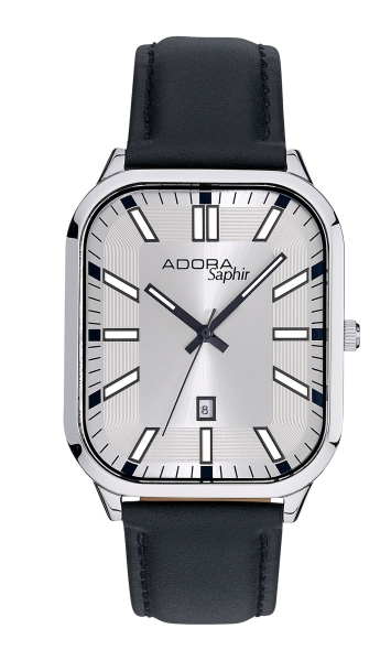 Adora Herrenuhr Saphirglas Datum Rechteckig Leder Schwarz AS4796