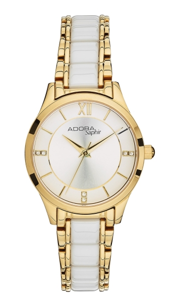 Adora Damenuhr Saphirglas Keramik Weiss Goldfarben 29mm AS4801