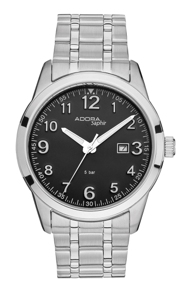 Adora Herrenuhr Edelstahl Saphirglas Datum 42mm Schwarz 5BAR AS4809