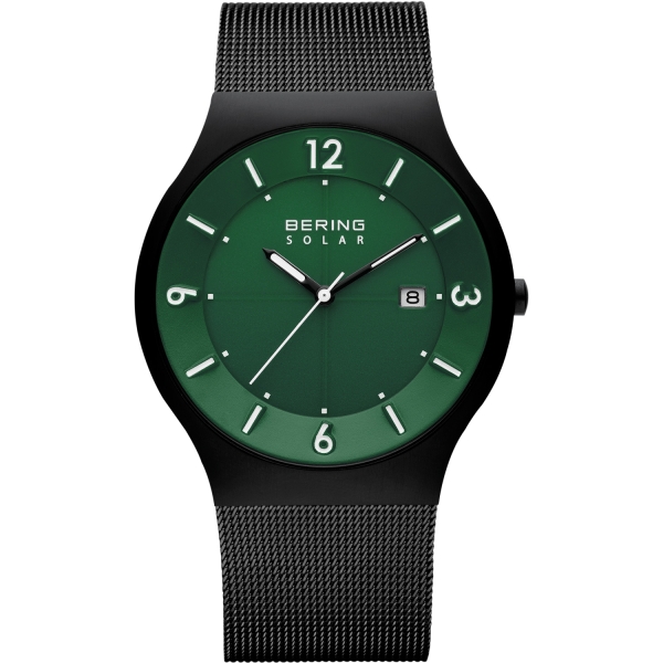 Bering Herrenuhr Solar Saphirglas Datum Schwarz Grün 14440-229