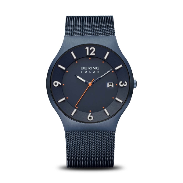 Bering Herrenuhr Solar Saphirglas Datum Blau 40mm 14440-393