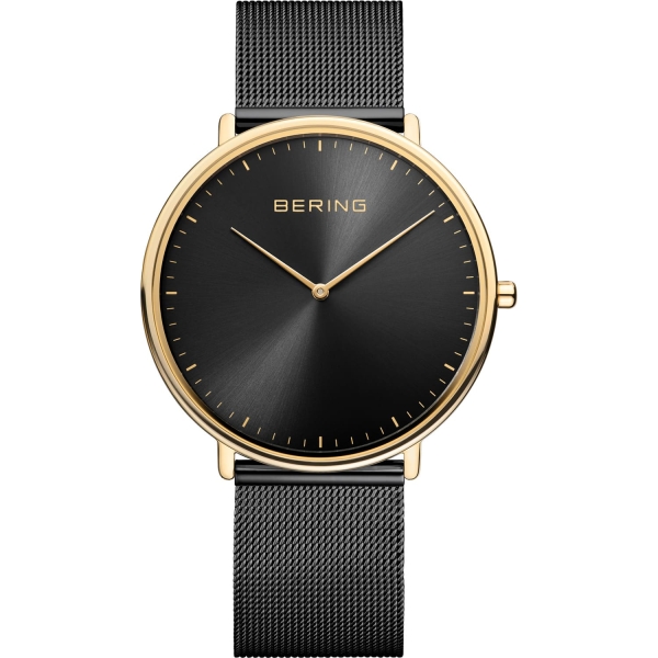 Bering Damenuhr Saphirglas Milanaise Schwarz Goldfarben 39mm 15739-132