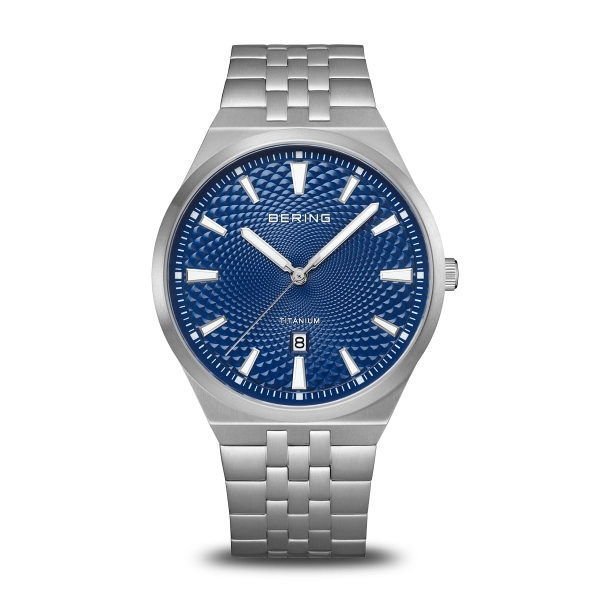 Bering Herrenuhr Titanium Datum Saphirglas 10BAR Blau 41mm 16141-707