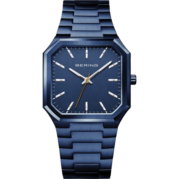 Bering Herrenuhr Edelstahl Datum Saphirglas Blau 37mm 16535-797