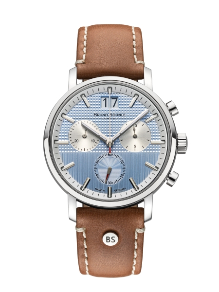 Bruno Söhnle Glashütte Herrenuhr Marcato III Chrono Blau Leder 17-13143-343