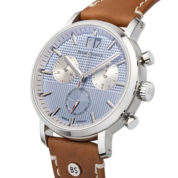Bruno Söhnle Glashütte Herrenuhr Marcato III Chrono Blau Leder 17-13143-343