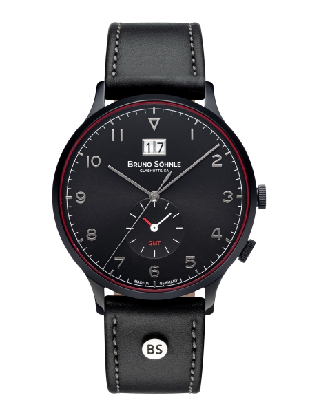 Bruno Söhnle Glashütte Herrenuhr Brunello GMT Großdatum Schwarz 17-73239-721