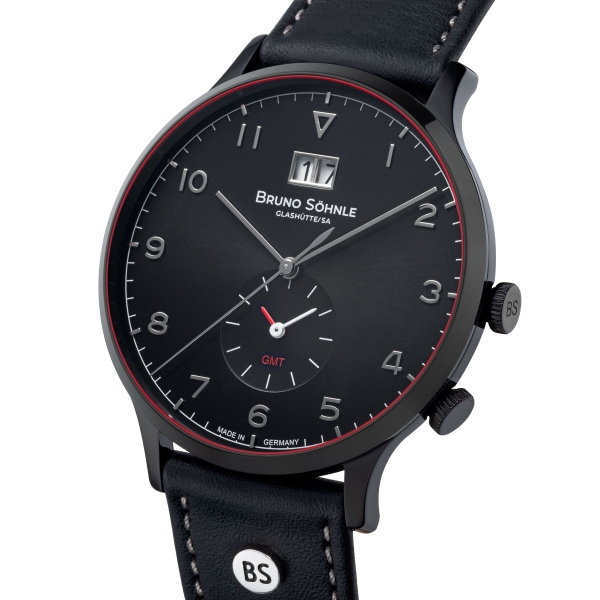 Bruno Söhnle Glashütte Herrenuhr Brunello GMT Großdatum Schwarz 17-73239-721