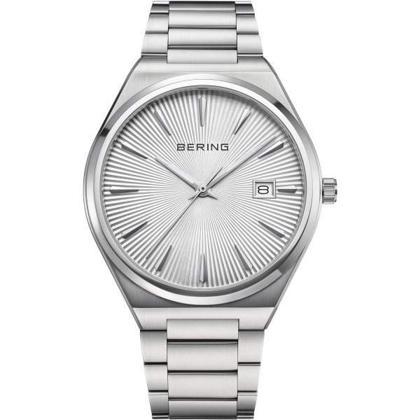 Bering Herrenuhr Edelstahl Datum Saphirglas Weiss 40mm 17640-704