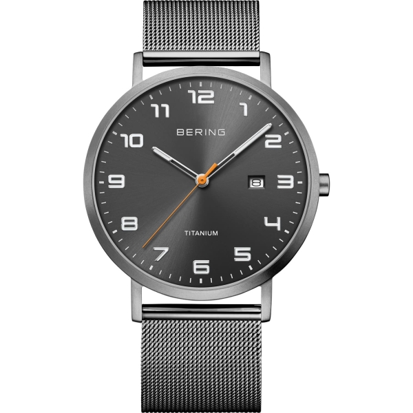 Bering Herrenuhr Saphirglas Datum Milanaise Grau 40mm 18640-377