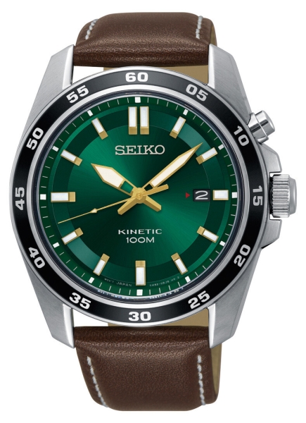 Seiko Kinetic Herrenuhr Datum Leder Braun 10BAR 42mm SKA791P1