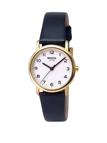 Boccia Titanium Damenuhr Quarz Titan Leder Goldfarben 30mm 3368-02