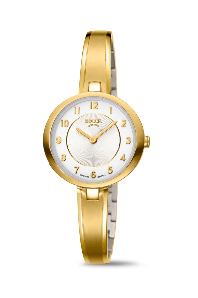 Boccia Titanium Damenuhr Saphirglas Halbspange Goldfarben 30mm 3377-02