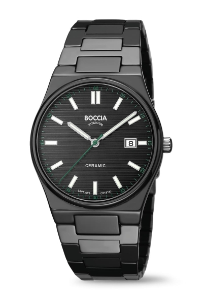 Boccia Titanium Herrenuhr Saphirglas Datum Keramik Schwarz 3675-01
