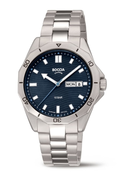 Boccia Titanium Herrenuhr Tag Datum Saphirglas 40mm Blau 10BAR 3680-03