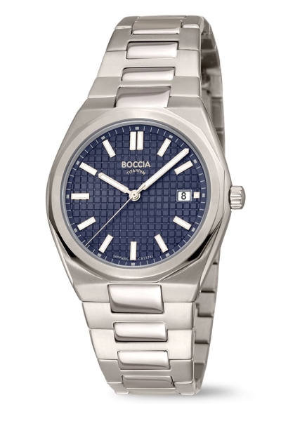 Boccia Titanium Herrenuhr Datum Saphirglas 38mm Blau 3681-01