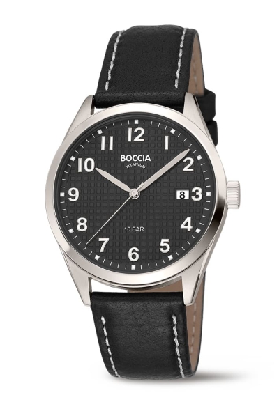 Boccia Titanium Herrenuhr Titan Datum Schwarz 39mm 10BAR 3682-01