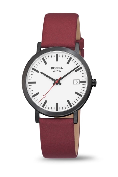 Boccia Titanium Damenuhr Datum Titan Leder Rot 36mm 3688-01