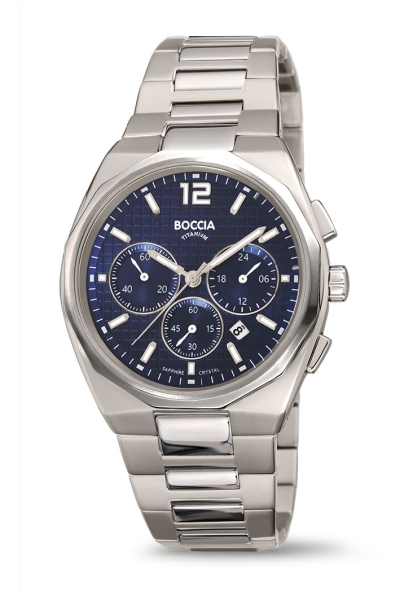 Boccia Titanium Herrenuhr Chrono Datum Saphirglas Blau 39mm 3731-01