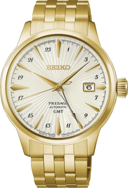 Seiko Presage Cocktail Herrenuhr Automatik GMT Datum Goldfarben HCB004J1