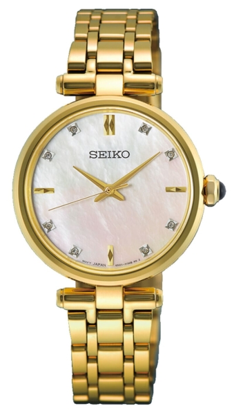 Seiko Damenuhr Quarz Saphirglas Edelstahl Goldfarben 29mm HGH008P1
