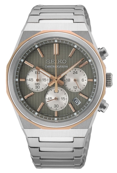 Seiko Herrenuhr Chronograph Saphirglas Bicolor Edelstahl 10BAR HGK002P1