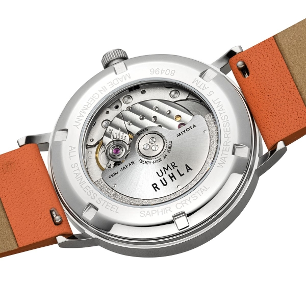 UMR Ruhla Herrenuhr Automatik Saphirglas Leder Orange 40mm 80496