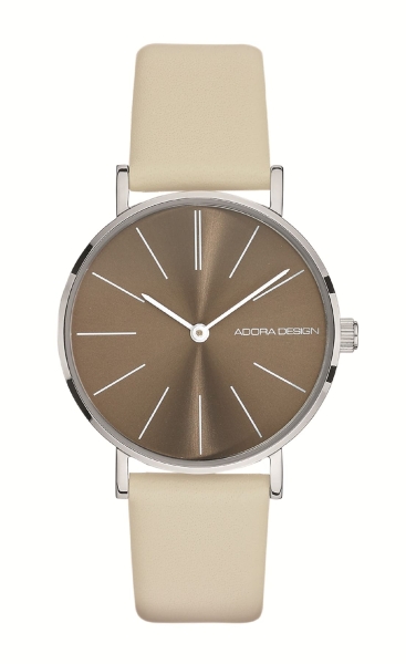 Adora Design Damenuhr Edelstahl Quarz Leder Beige Braun AD8820